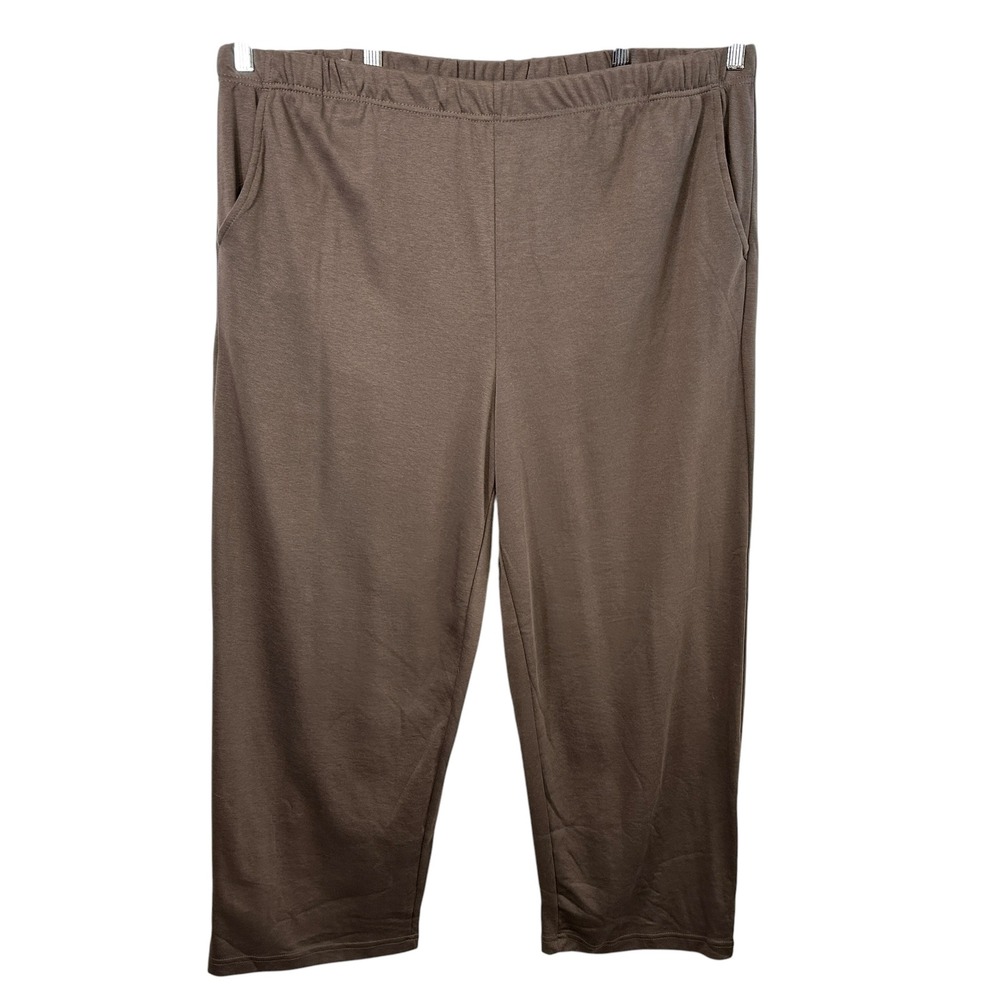 Woman Within Plus Size 26/28W Pants 2X‎ Brown Knit Pull On Pockets Office 1095
